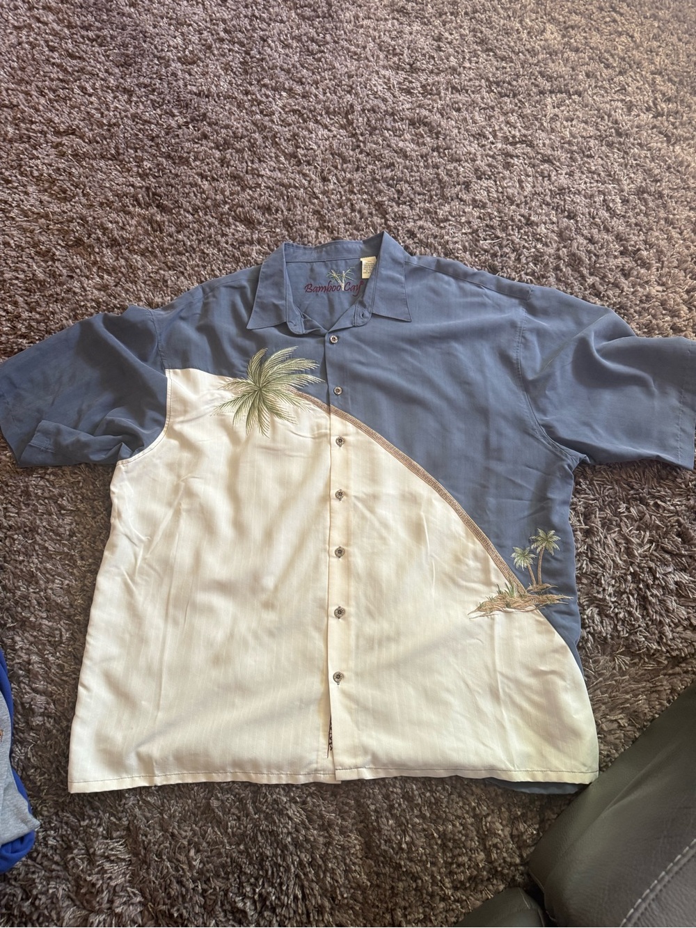 BAMBOO Blue and Cream Palm Button-Down Shirt